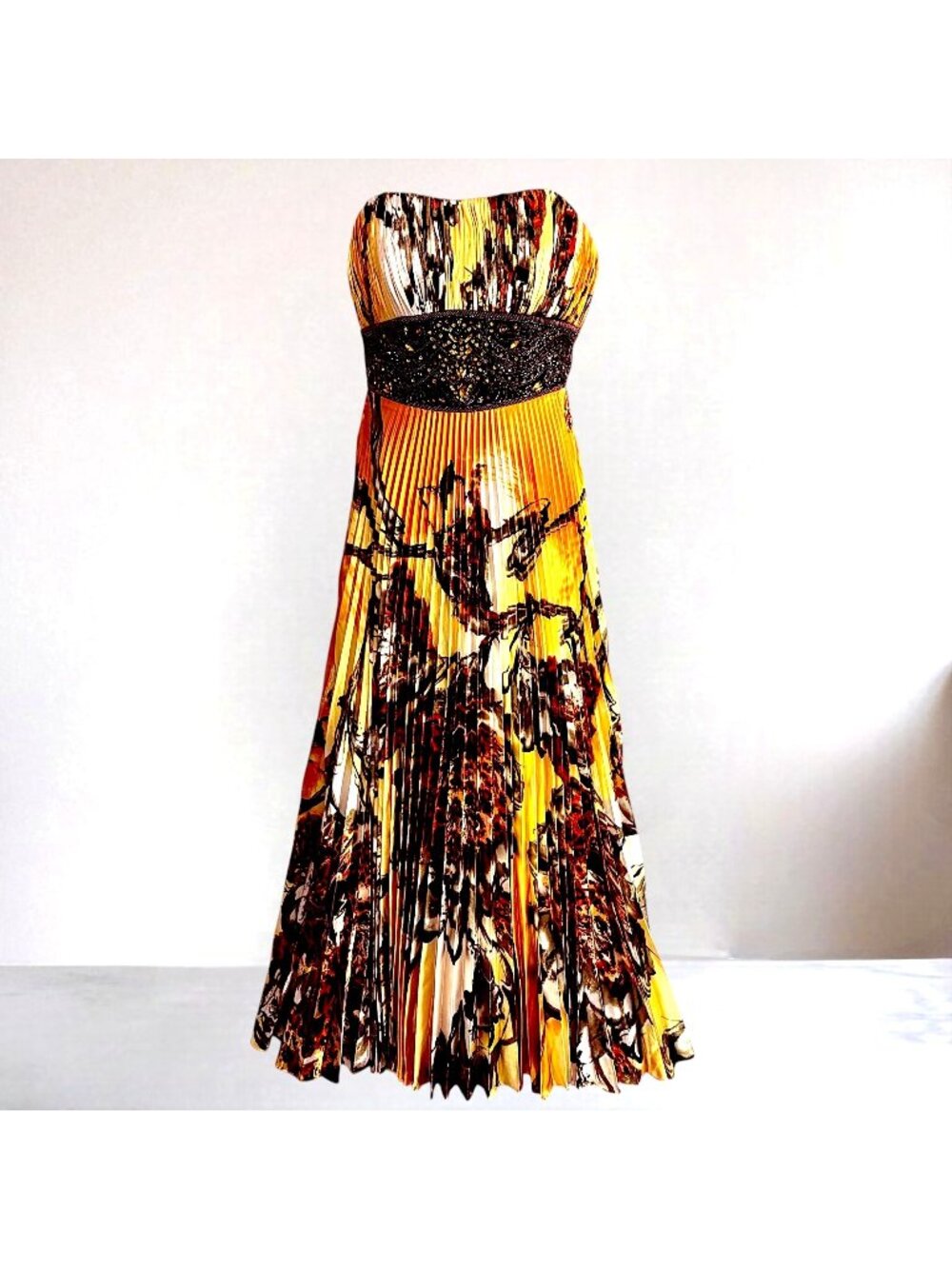 Vintage Jovani NWT Strapless Pleated Beaded Formal Gown Maxi Dress 6 Rare